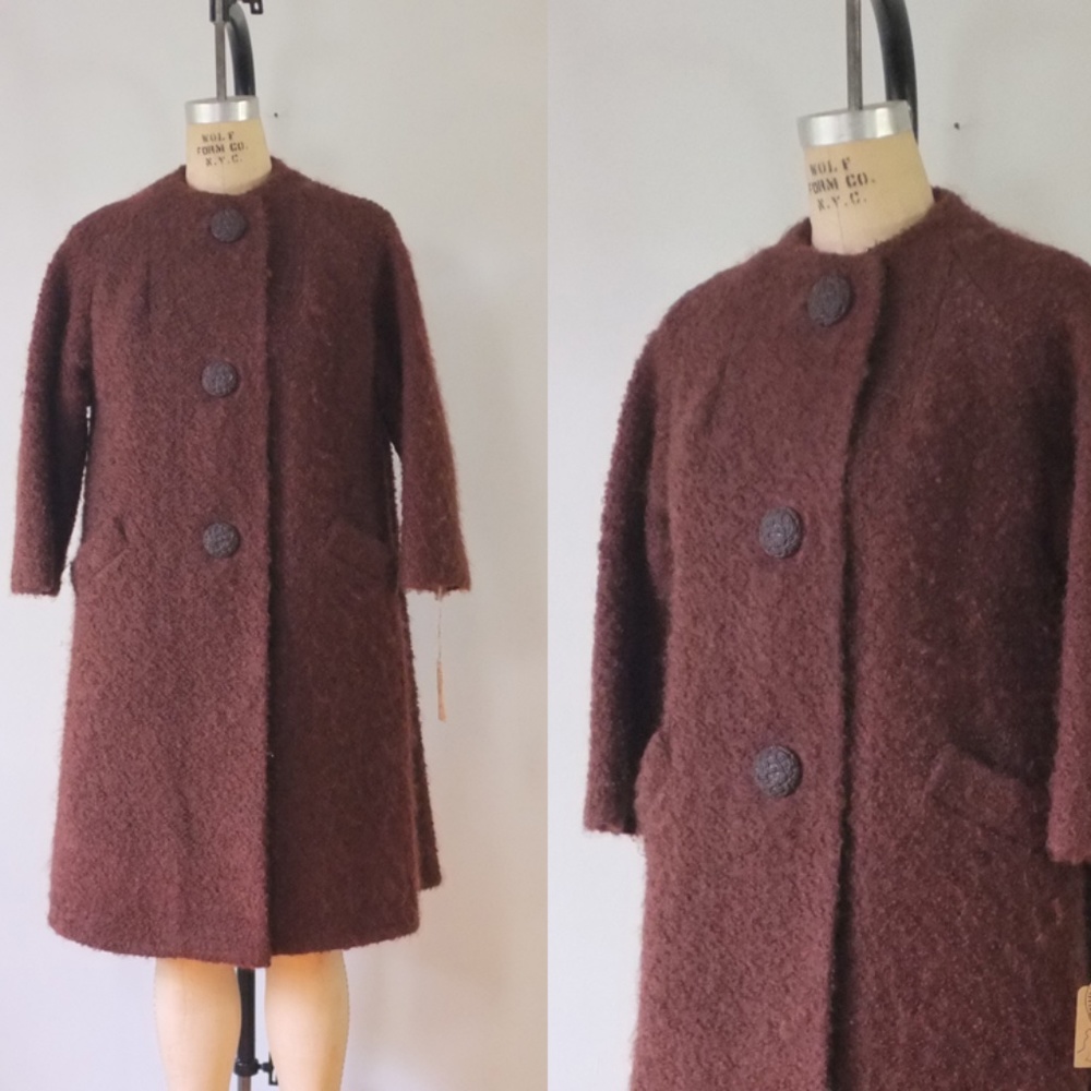 vintage brown boucle wool coat | vintage 1950 coat